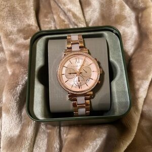 Michael Kors Rose Gold and White Watch